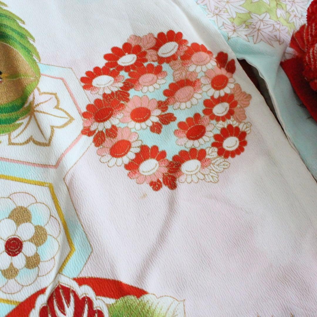 七五三 7歳 女の子 子供 アンティーク 鶴 着物 帯 セット