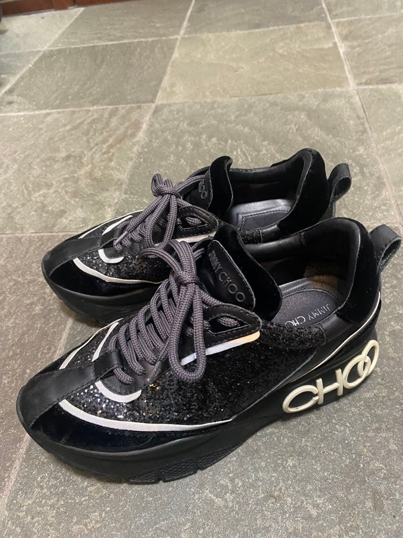 いちご⭐️さま専用 JIMMY CHOO ブラックラメスニーカー 22.5