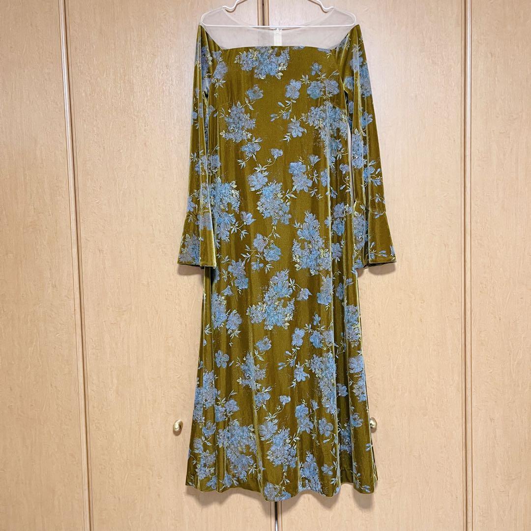 ワンピース ameri vintage FLOWER PRINT VELOUR DRESS