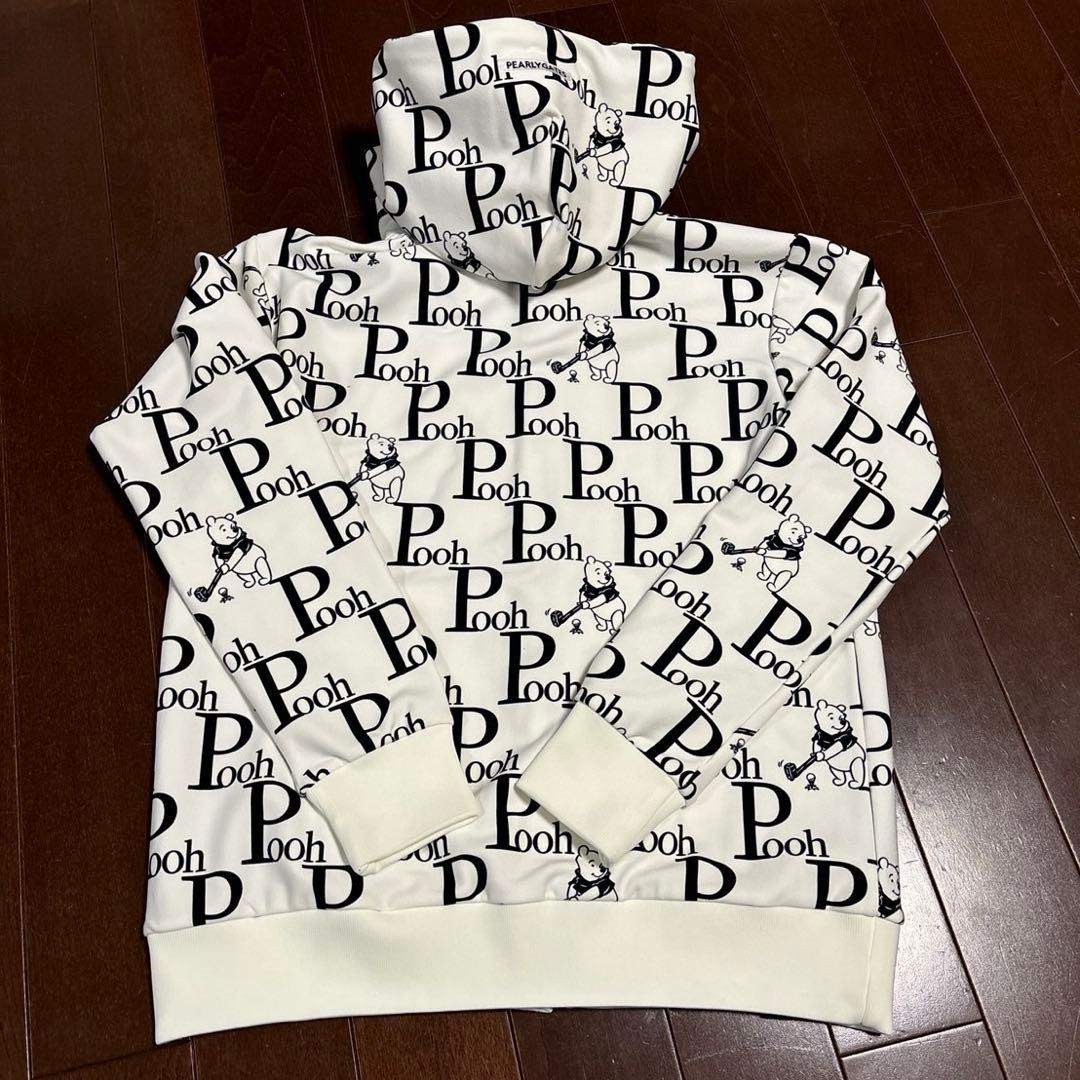 パーリーゲイツPGプーさんロゴプリント裏起毛パーカーホワイトサイズ1