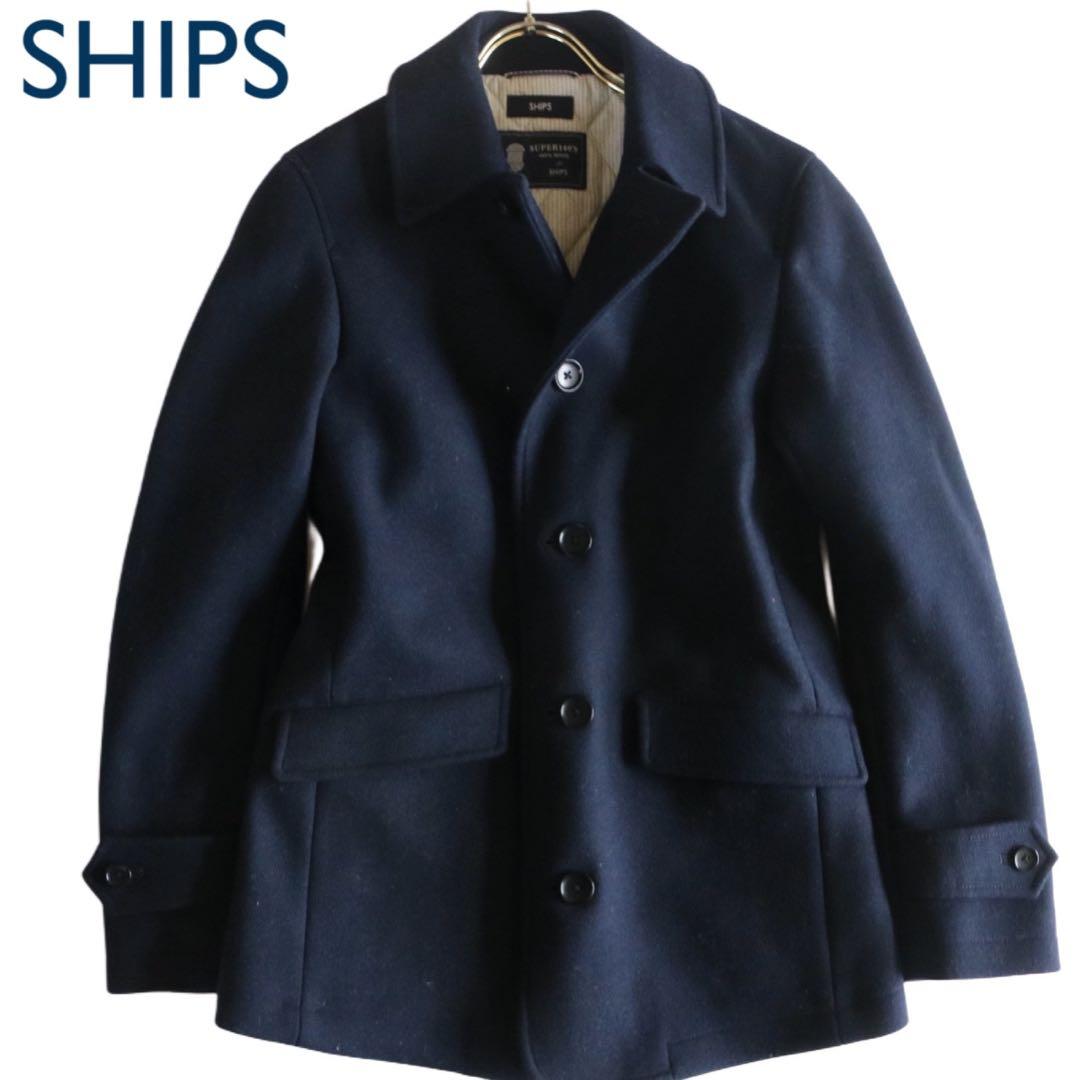 【SHIPS】極美品　メルトンウールコート　紺　S★
