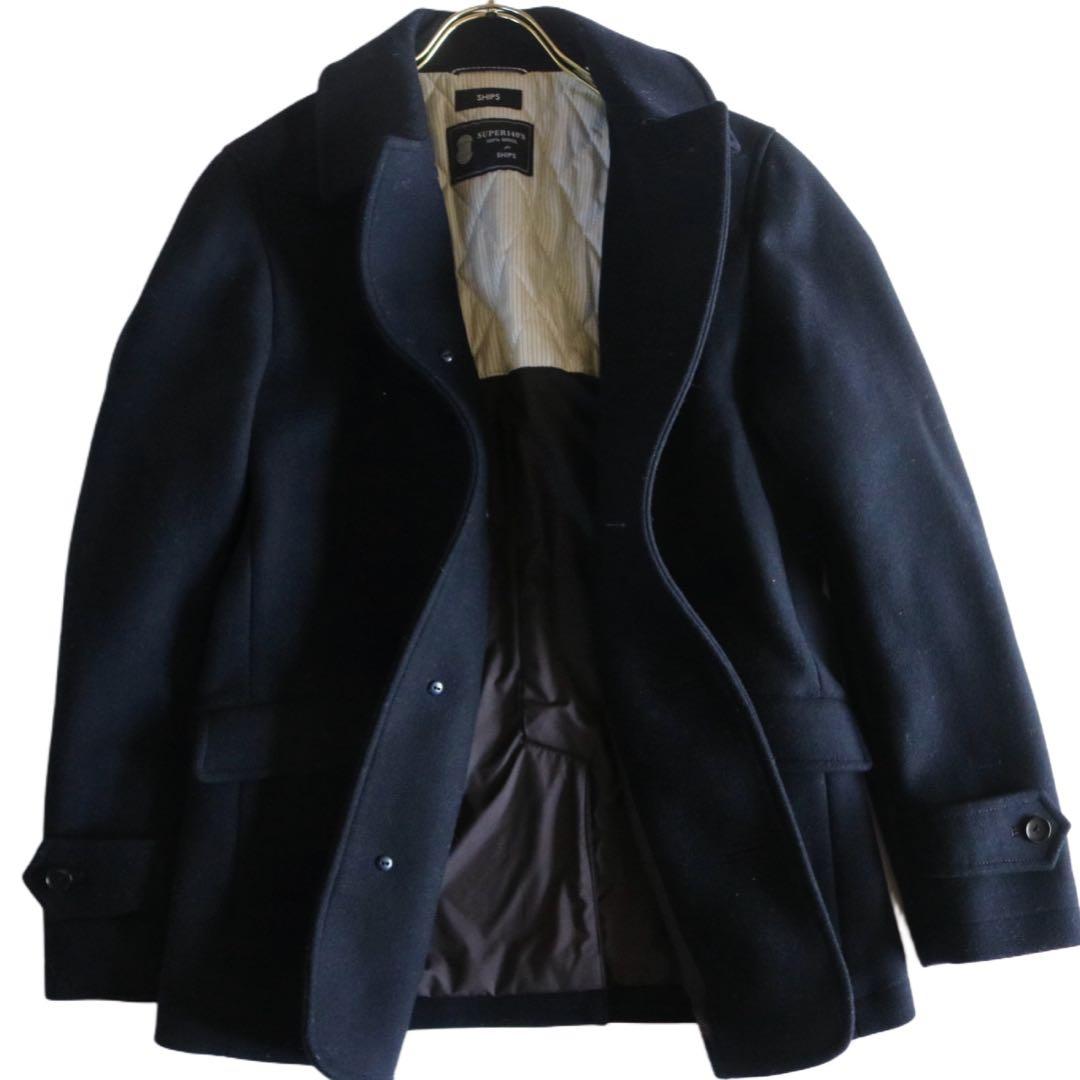 【SHIPS】極美品　メルトンウールコート　紺　S★