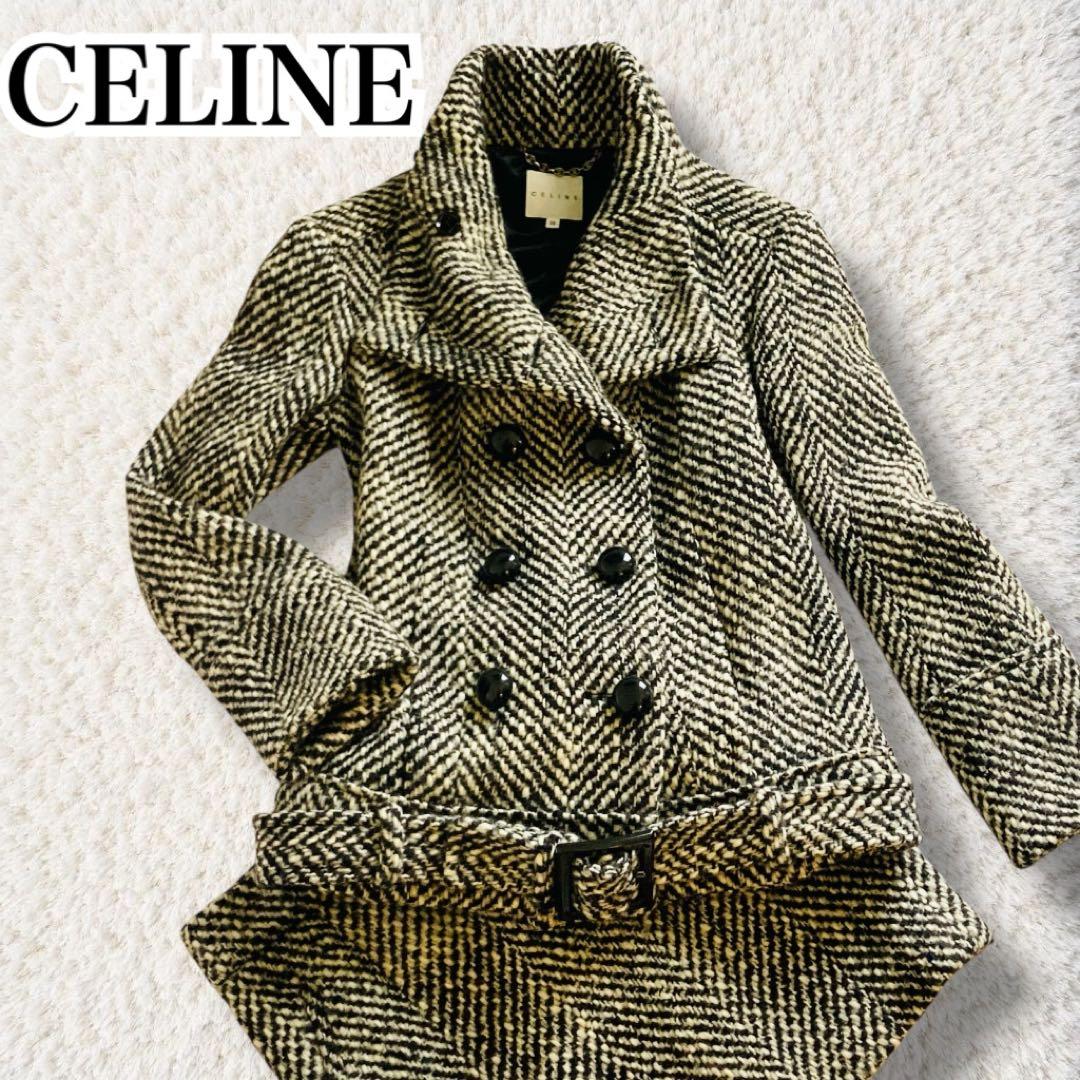 CELINE セリーヌ ツイードコート　ベルト付　ツイードスカート　セットアップ