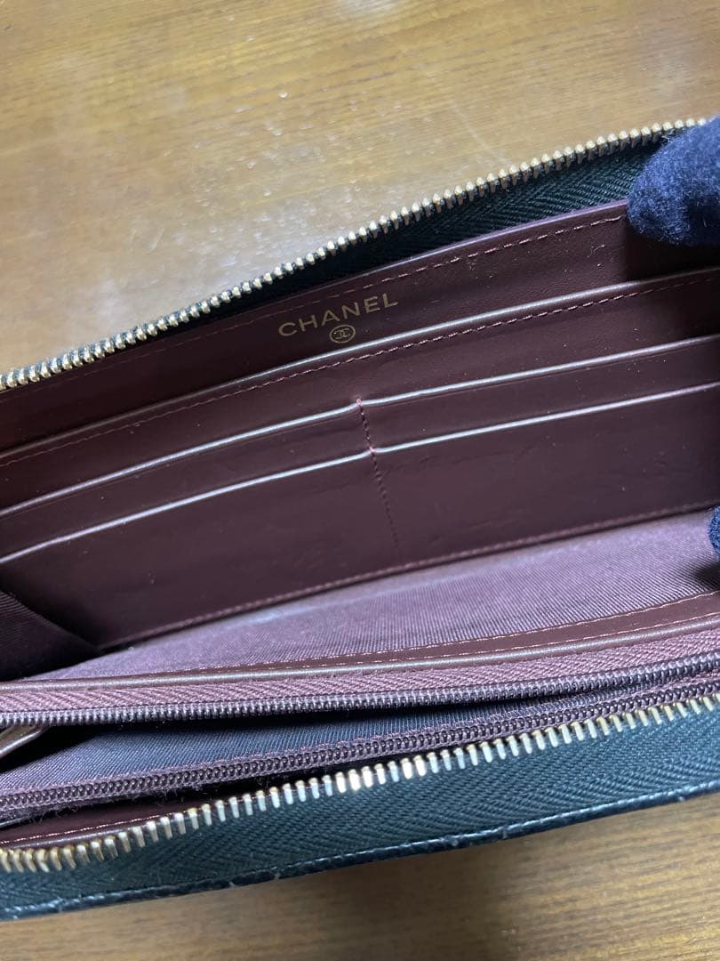 【ジャンク・付属品完備】シャネル 長財布 マトラッセ キャビアスキン 黒