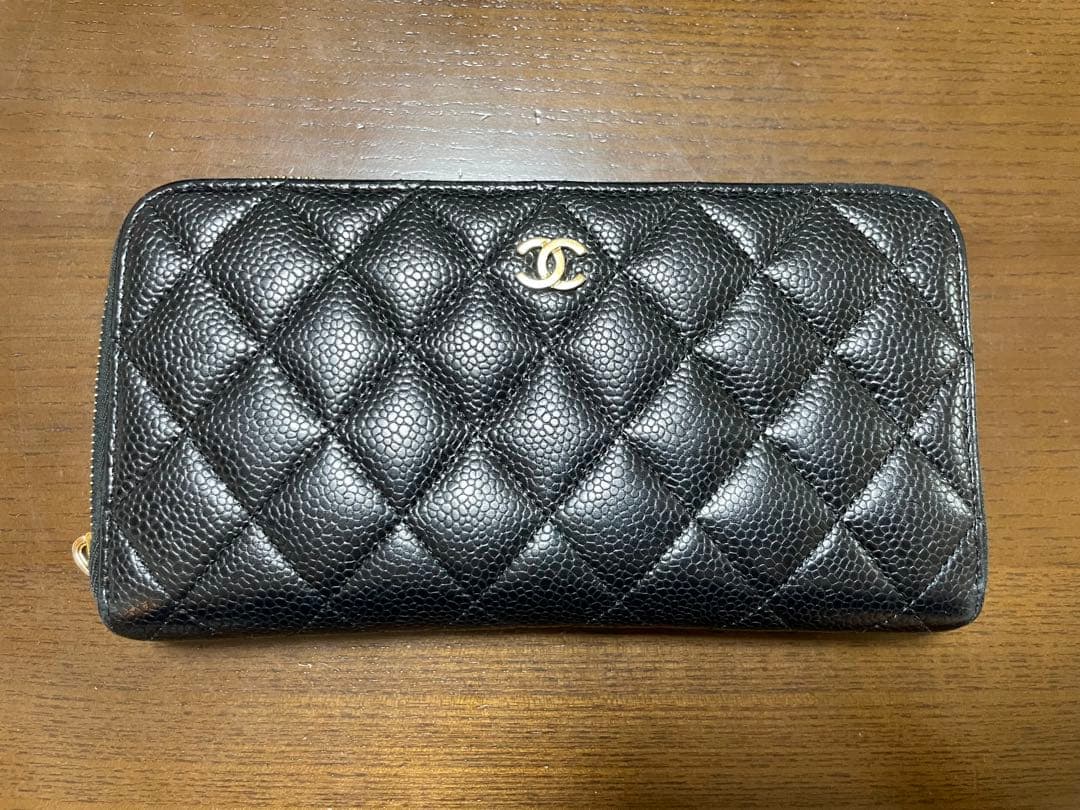 【ジャンク・付属品完備】シャネル 長財布 マトラッセ キャビアスキン 黒