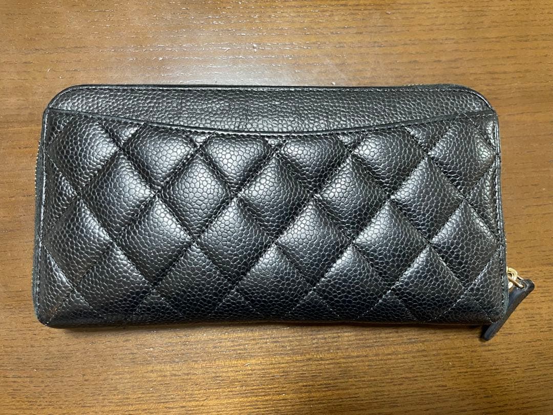 【ジャンク・付属品完備】シャネル 長財布 マトラッセ キャビアスキン 黒