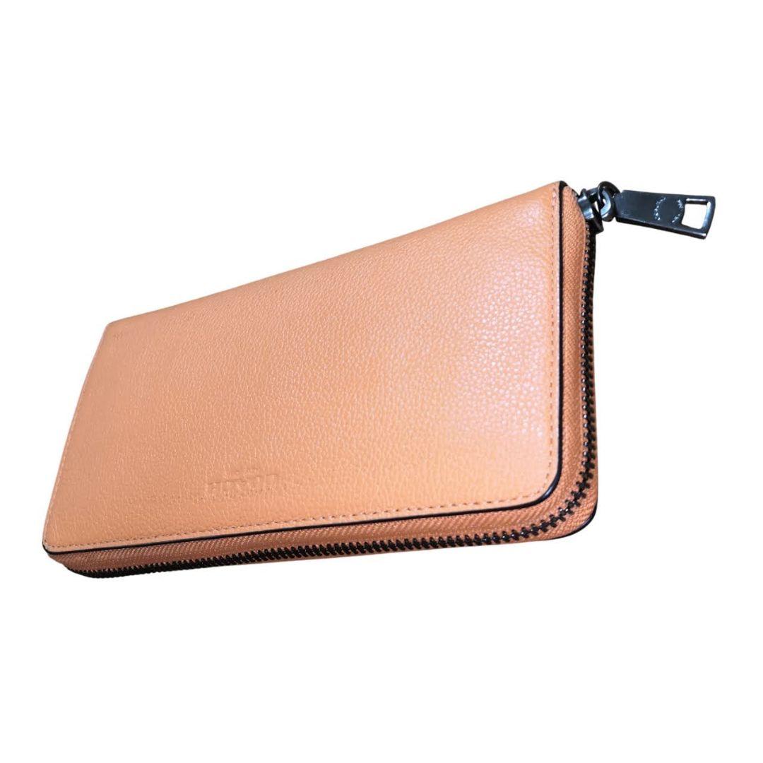 【れお】COACH シボ革 長財布 ラウンドファスナー 茶