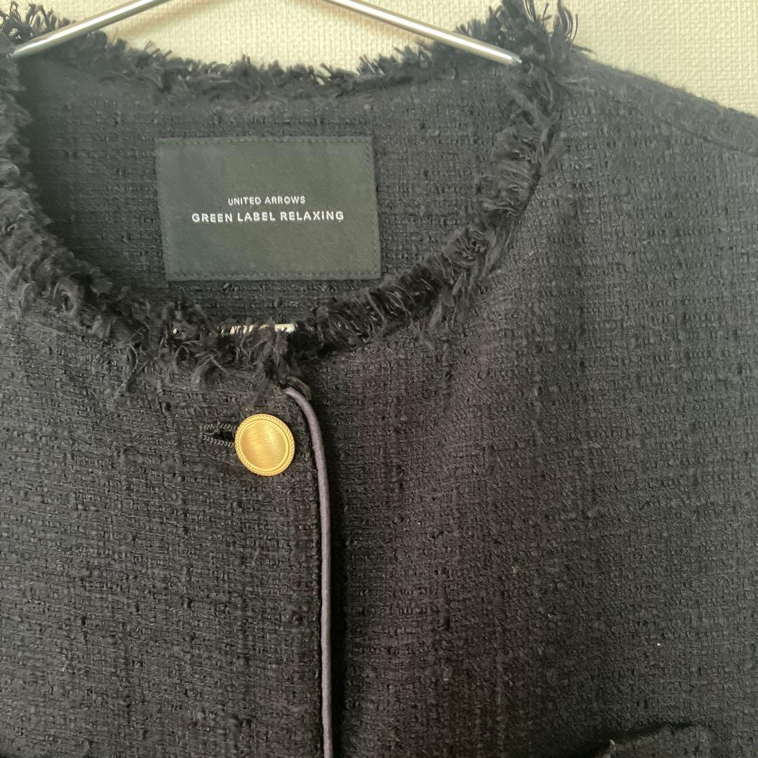 美品グリーンレーベルリラクシングツイード東原亜希ネイビーVERYジレ