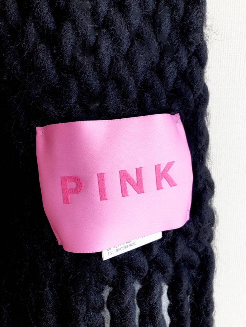 ヨウジヤマモト PINK黒 ローゲージニットマフラー フリンジ　ユニセックス