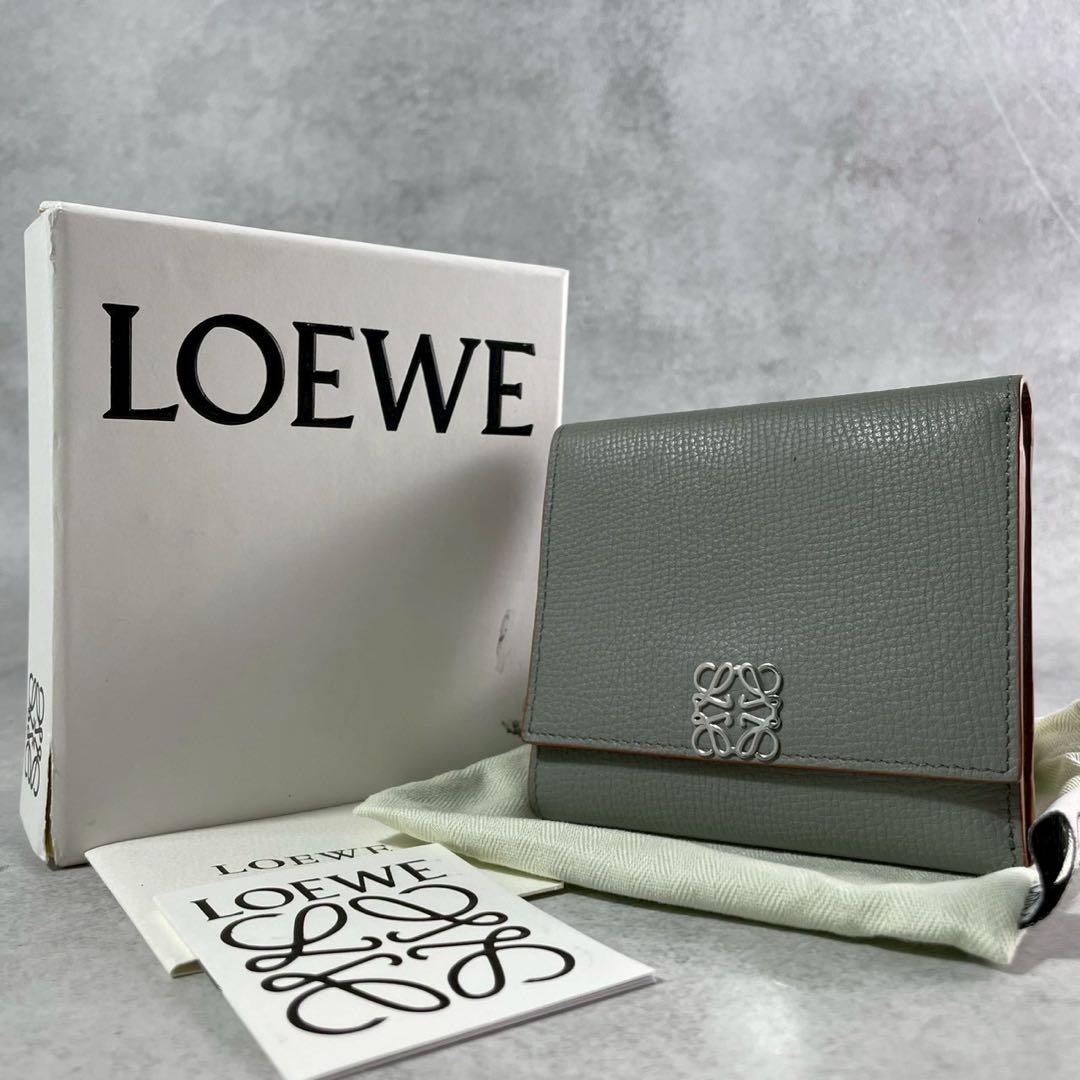 【大人気】 ロエベ トライフォールド アナグラム タン 三つ折り財布 グレー