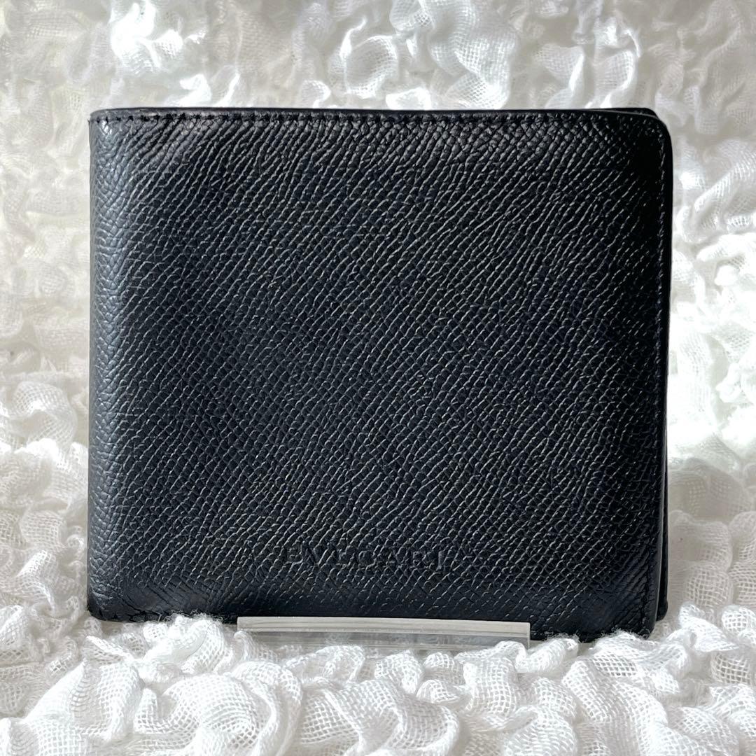 美品✨ BVLGARI ブルガリ 2つ折財布 レザー 小銭入れ付 黒 メンズ