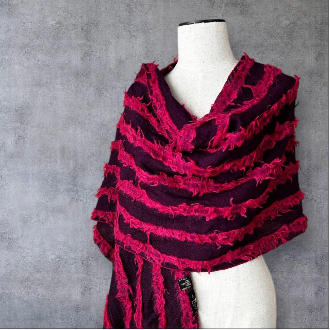 希少デザイン 立体的に施されたフリンジ調 エトロ ストール 男女兼用