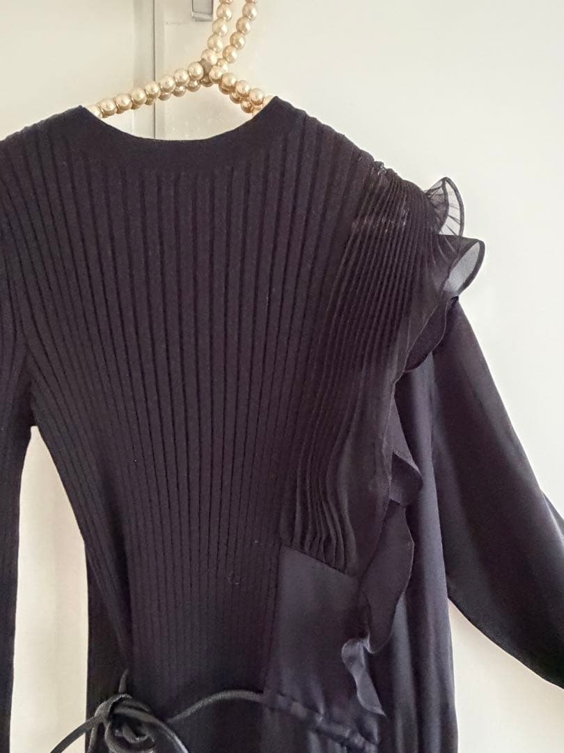 Sacai アシンメトリー　ブラック×紺　フリルワンピース