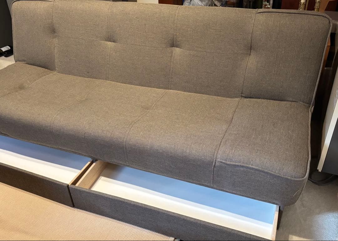 期間限定！美品！ニトリ　190cm幅ゆったりソファベッド 引き出し収納付き