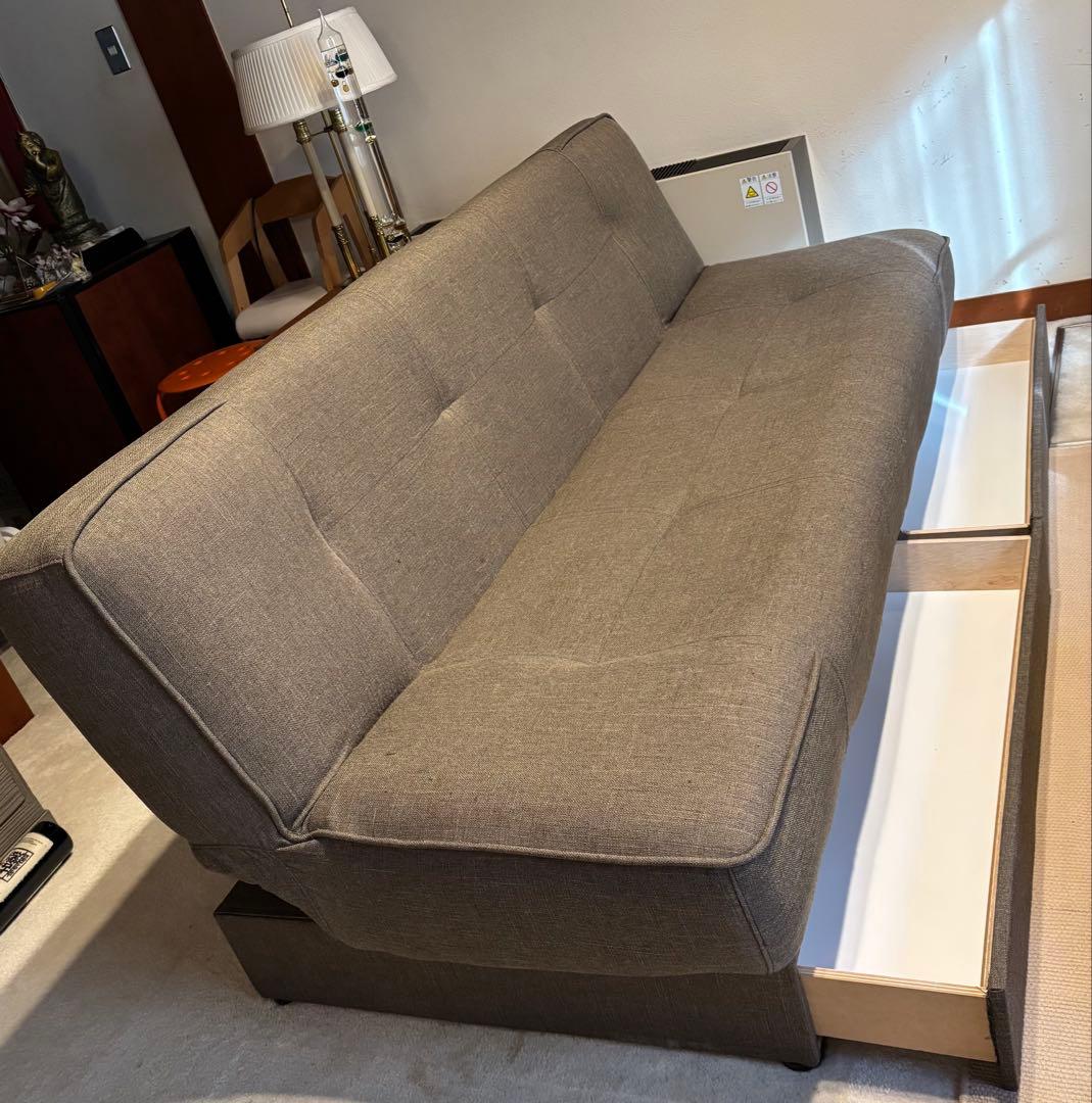 期間限定！美品！ニトリ　190cm幅ゆったりソファベッド 引き出し収納付き