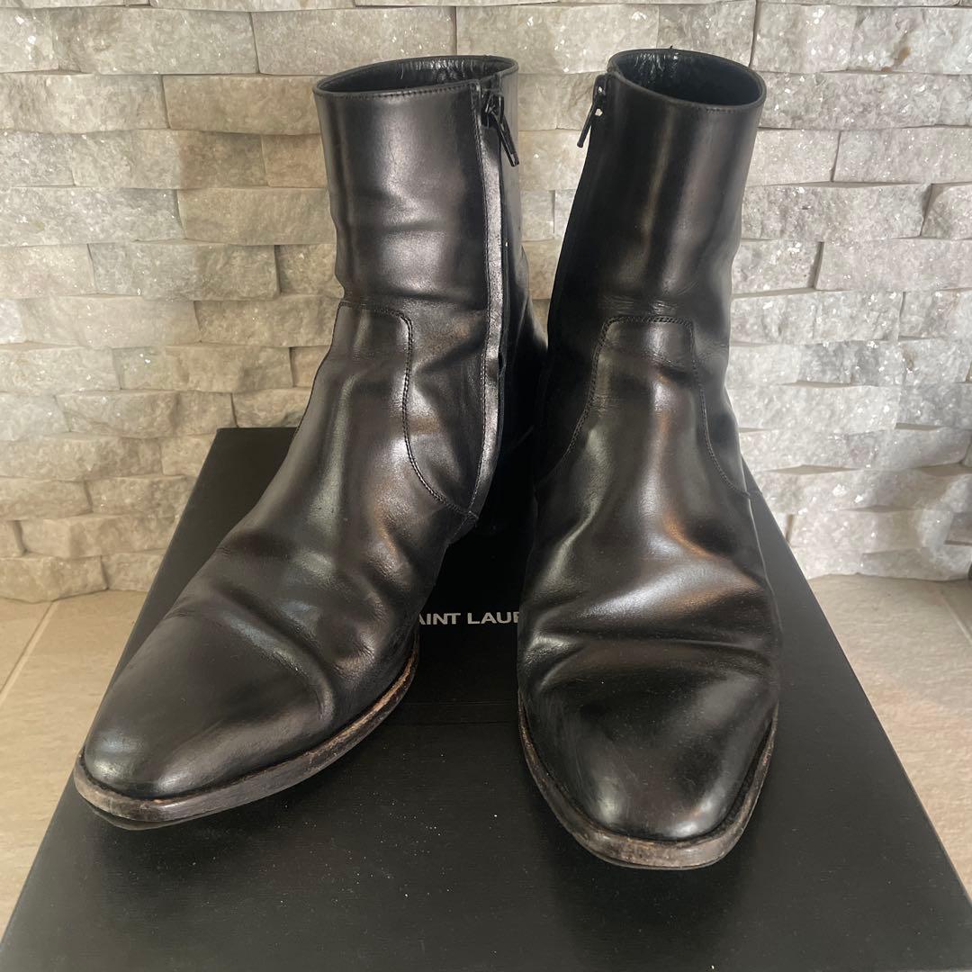 SAINT LAURENT 黒 レザー ジッパーブーツ 43 1/2