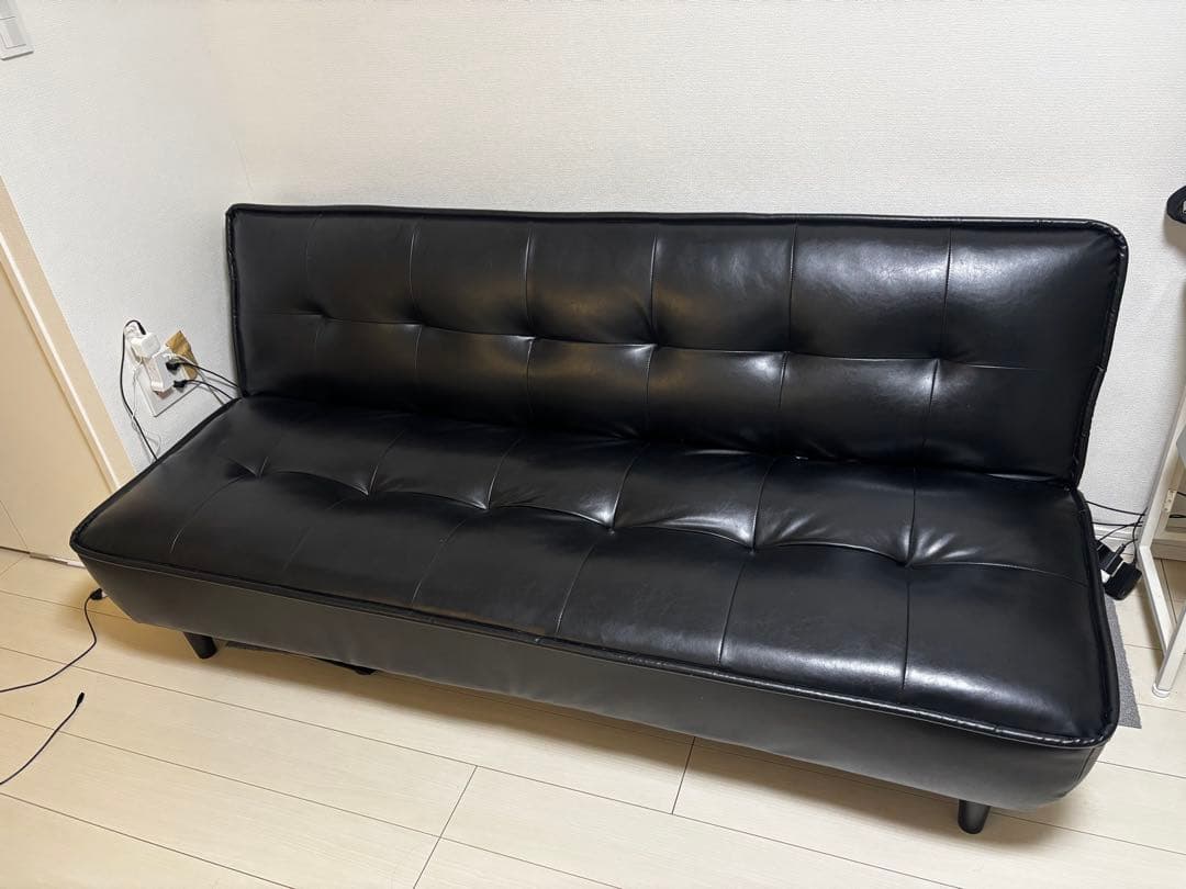 【美品】ソファベッド　3人掛け　モダンデコ　レザー　ブラック【引き取り優先】