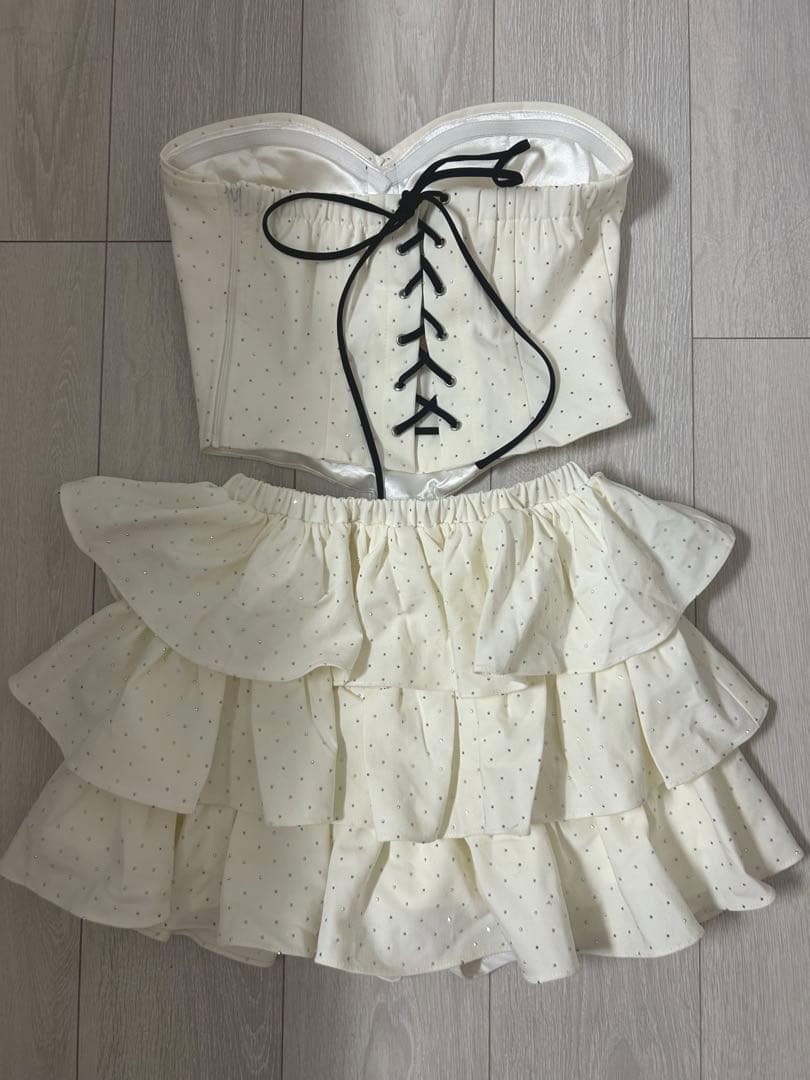 極美品 ローブドフルール キャバ ミニ ドレス ビッグリボン ドット柄 スタッズ