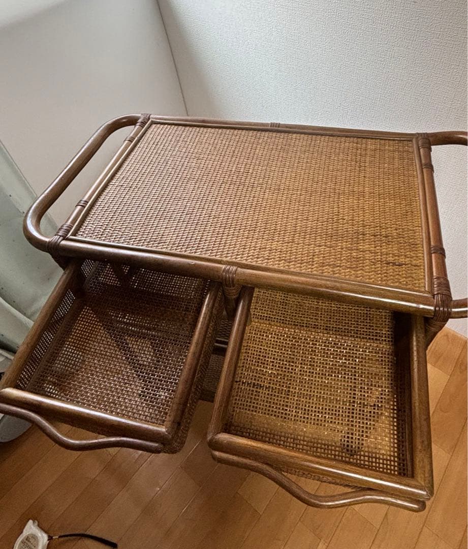 ラタン　引き出し付きワゴン　キャスター付き KOIZUMI キッチンワゴン