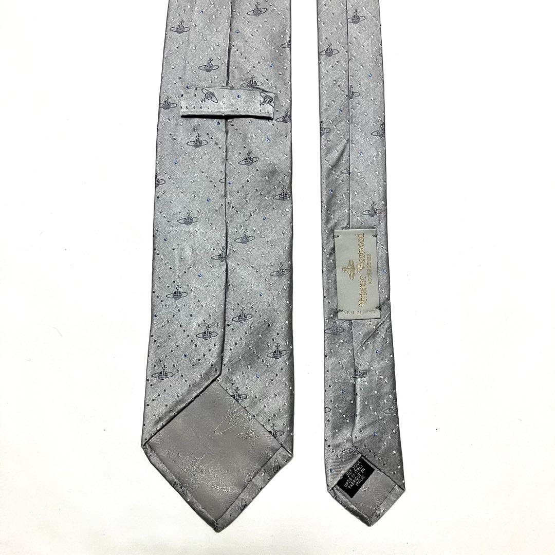 美品 ヴィヴィアン ウエストウッド ネクタイ オーブ シルバー系 ジャガード