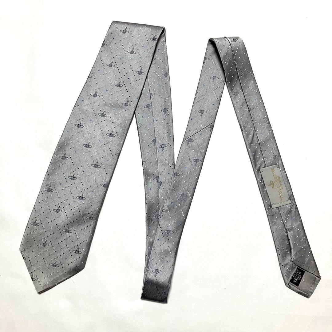 美品 ヴィヴィアン ウエストウッド ネクタイ オーブ シルバー系 ジャガード