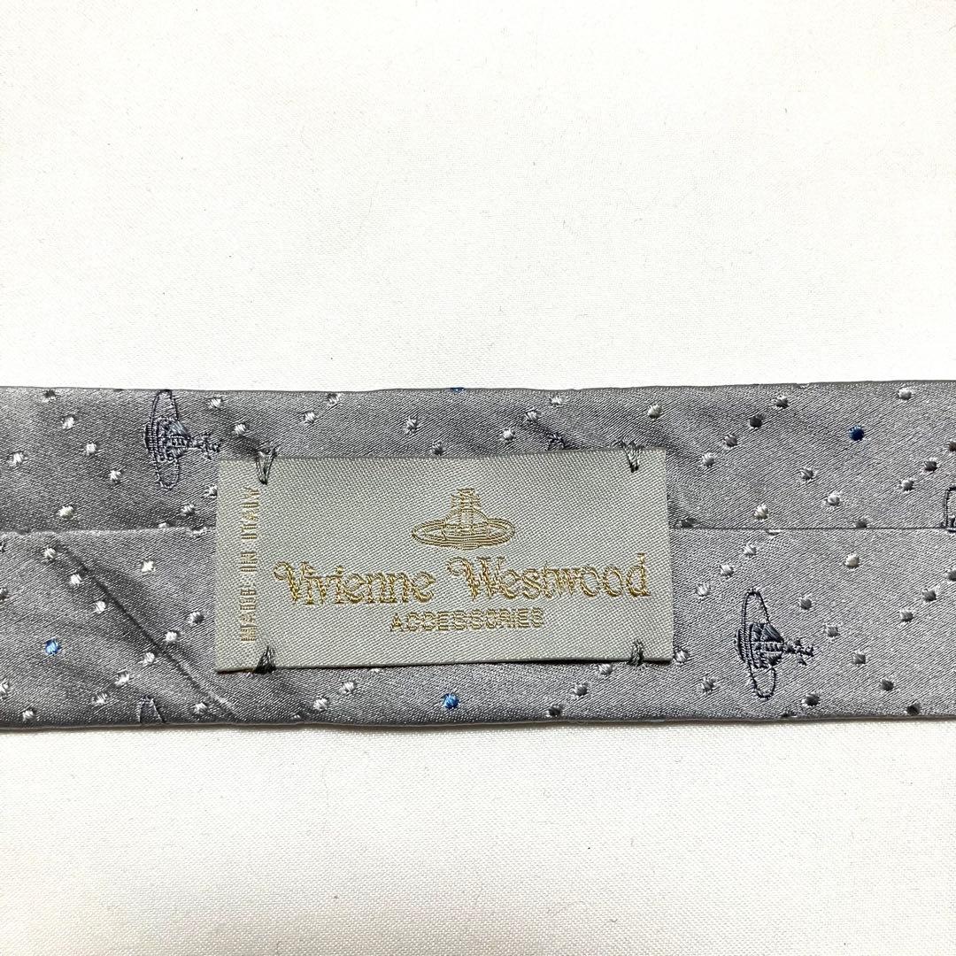 美品 ヴィヴィアン ウエストウッド ネクタイ オーブ シルバー系 ジャガード