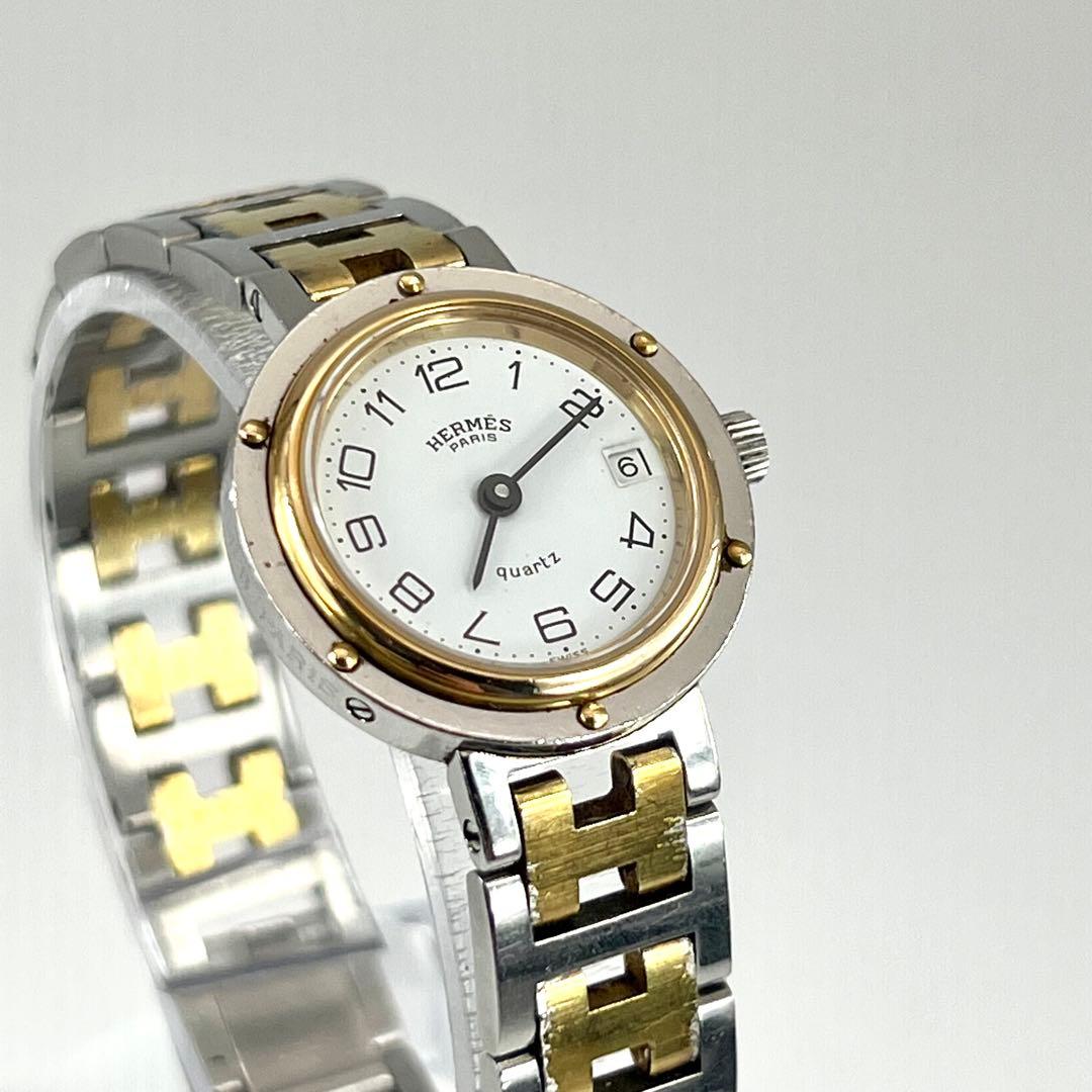 エルメス　クリッパー　コンビ　レディース　デイト　Hベルト　ホワイト　クォーツ