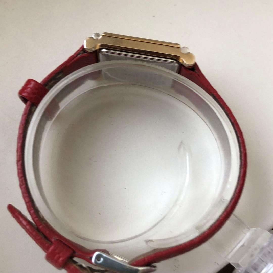 イヴ・サンローラン　レッドレザーベルト アナログ時計 スクエア