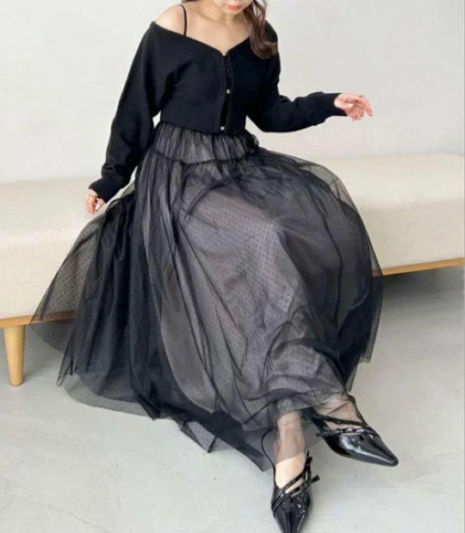 本日のみ！【LILY BROWN】ボレロカーデセットチュールワンピース　ブラック