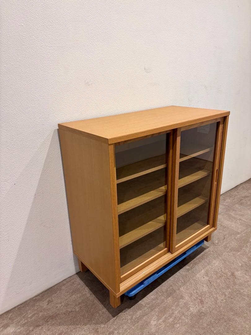 ⭐️美品⭐️廃盤希少⭐️無印⭐️脚付き⭐️オーク材・ガラス扉 引戸・キャビネット⭐️