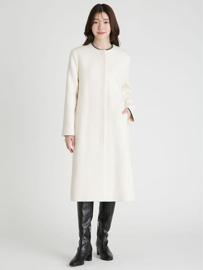 CELFORD カシミヤ混ノーカラーコート アイボリー