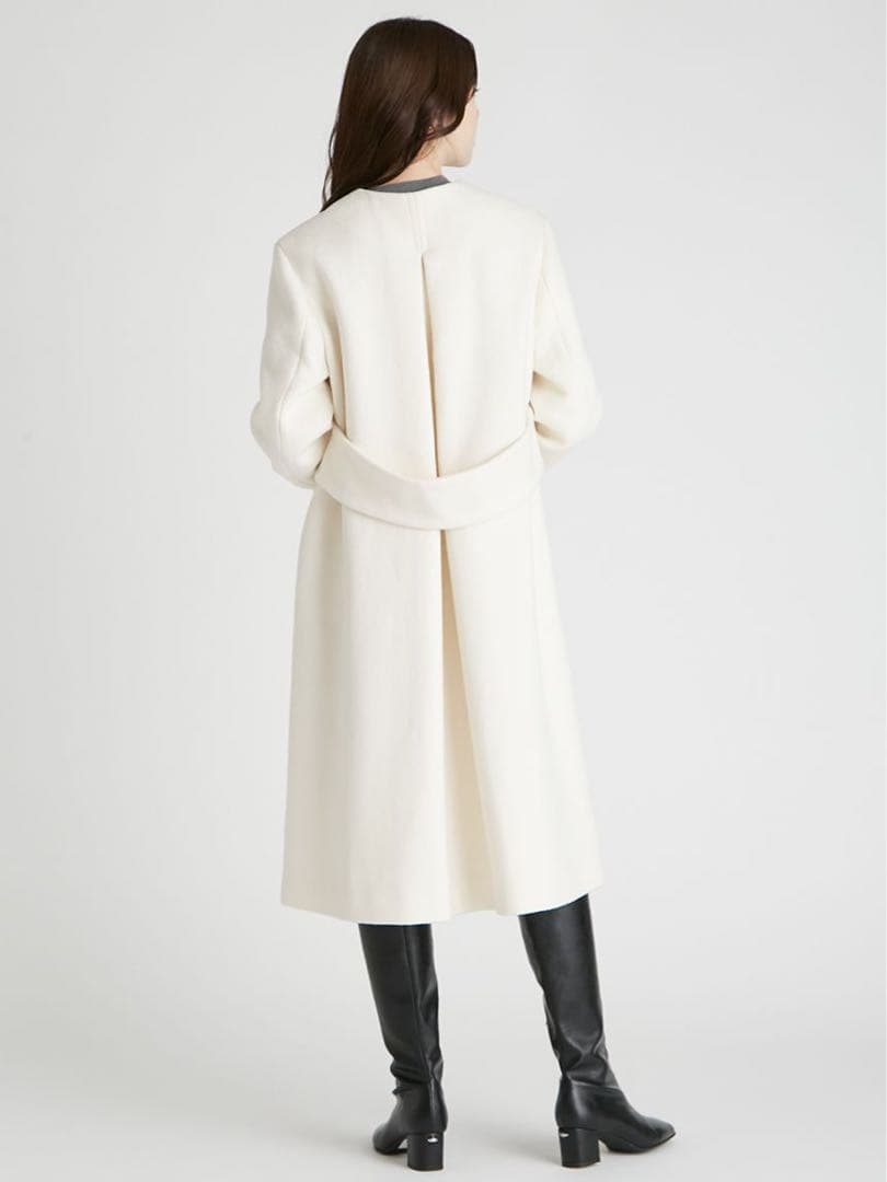 CELFORD カシミヤ混ノーカラーコート アイボリー