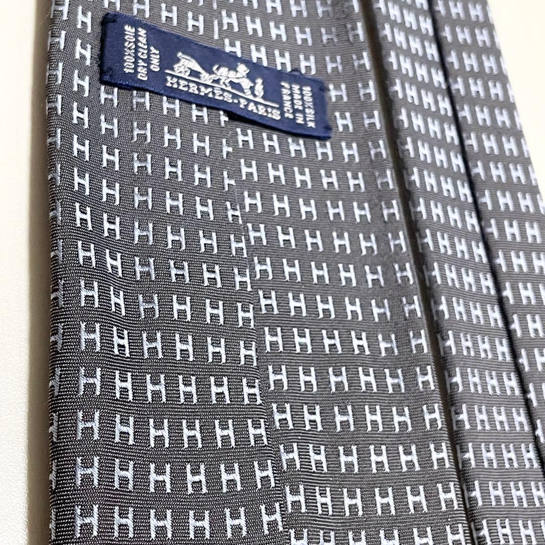 HERMES　エルメス　ネクタイ　ファソネ　総H柄 H織　ブルー　グレー　シルク