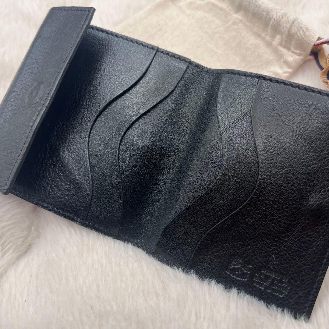 美品✨IL BISONTE 本革 折り財布 ブラック 巾着付