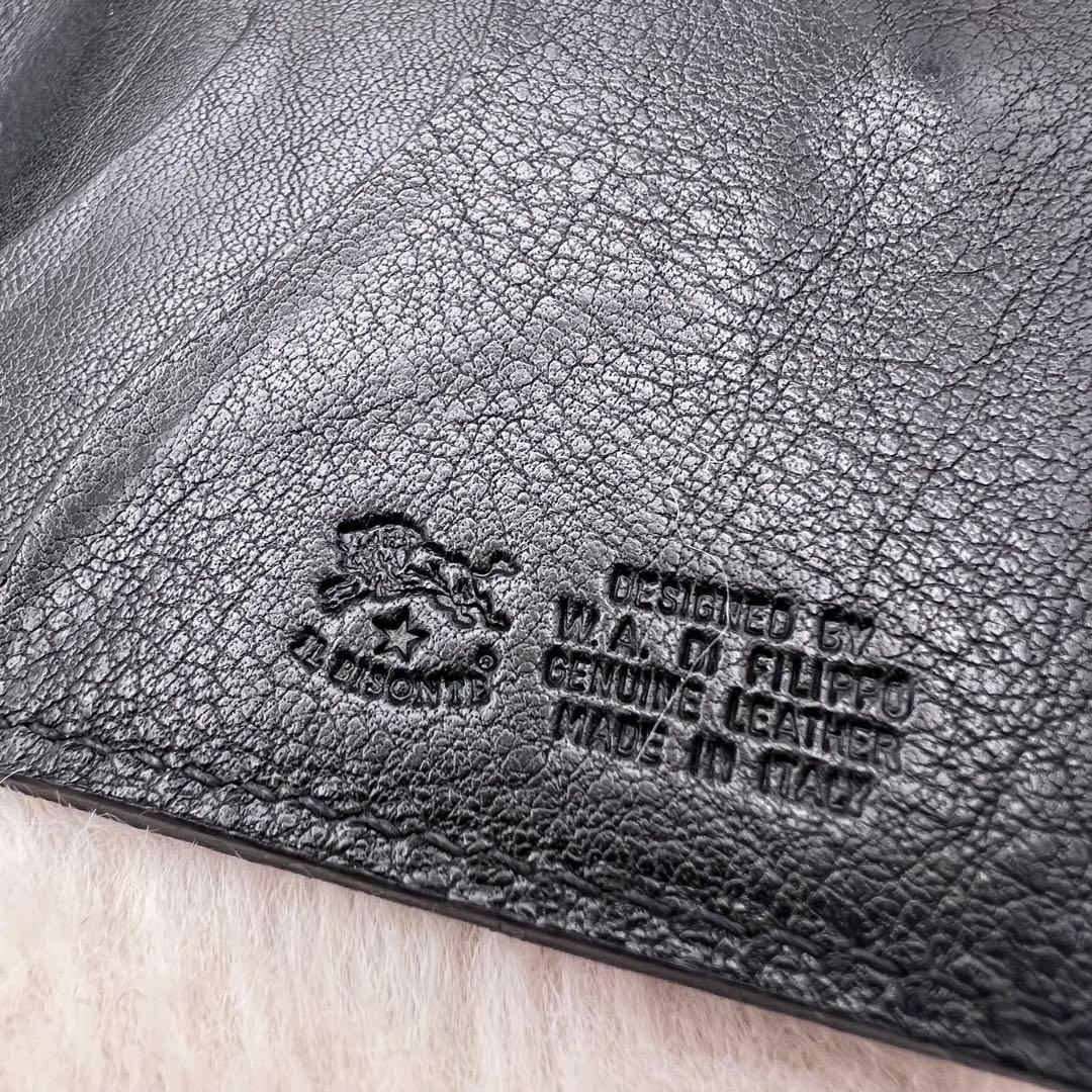 美品✨IL BISONTE 本革 折り財布 ブラック 巾着付