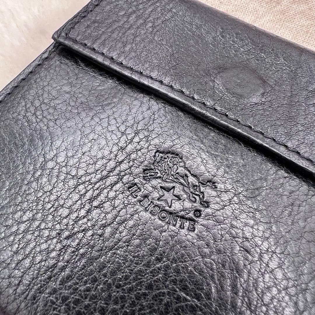 美品✨IL BISONTE 本革 折り財布 ブラック 巾着付