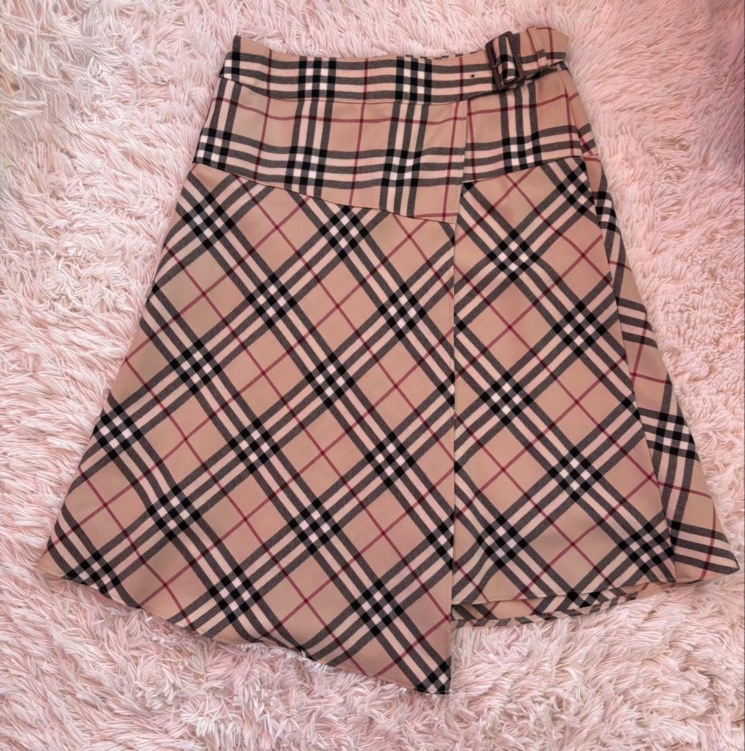 BURBERRY 巻きスカート チェック柄 ベルト付き ウエスト調整可 M相当