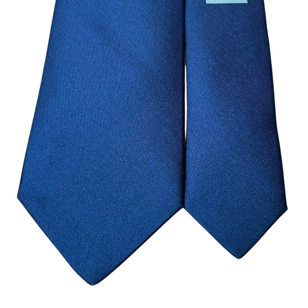 極美品　エルメス　ネクタイ　紺　ソリッド　無地　シェーヌダンクル柄　H柄