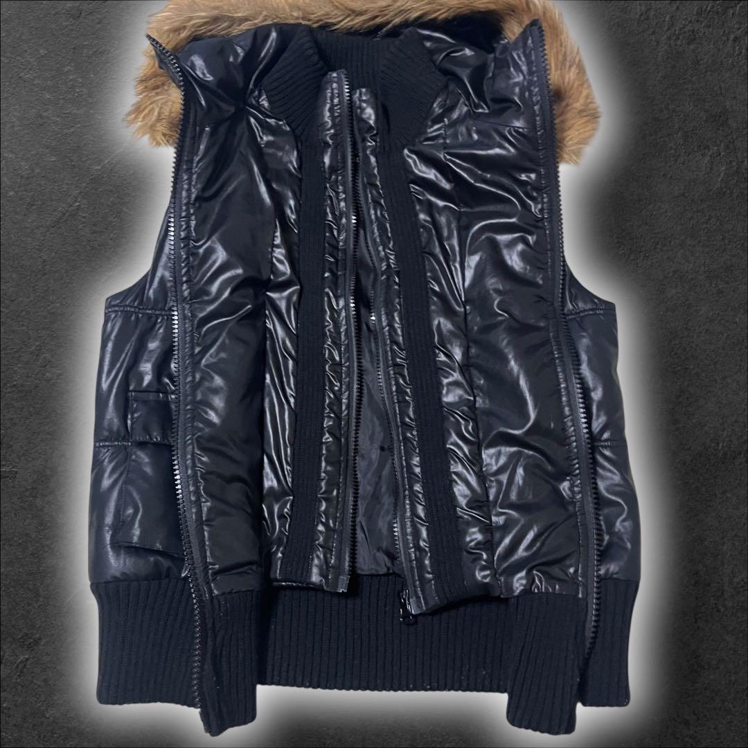 00s y2k ファー ダウンベスト ジャケット 光沢 グランジ archive