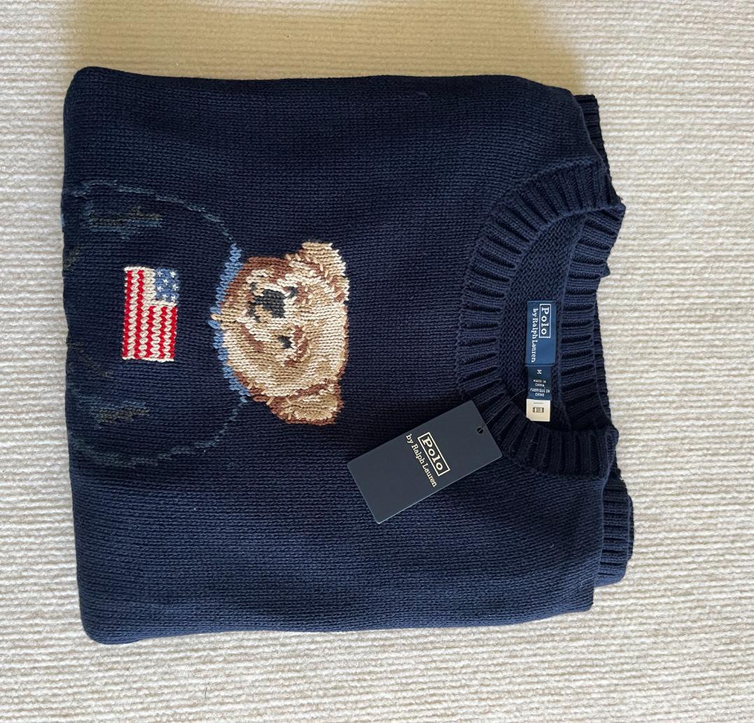 未使用 ポロベア コットンセーター ポロラルフローレン シルク 刺繍 ブルー