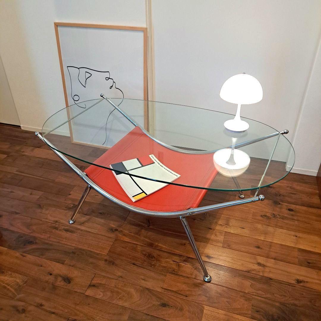 ヴィンテージ　ミッドセンチュリー ガラス センターテーブル ビンテージ メタル