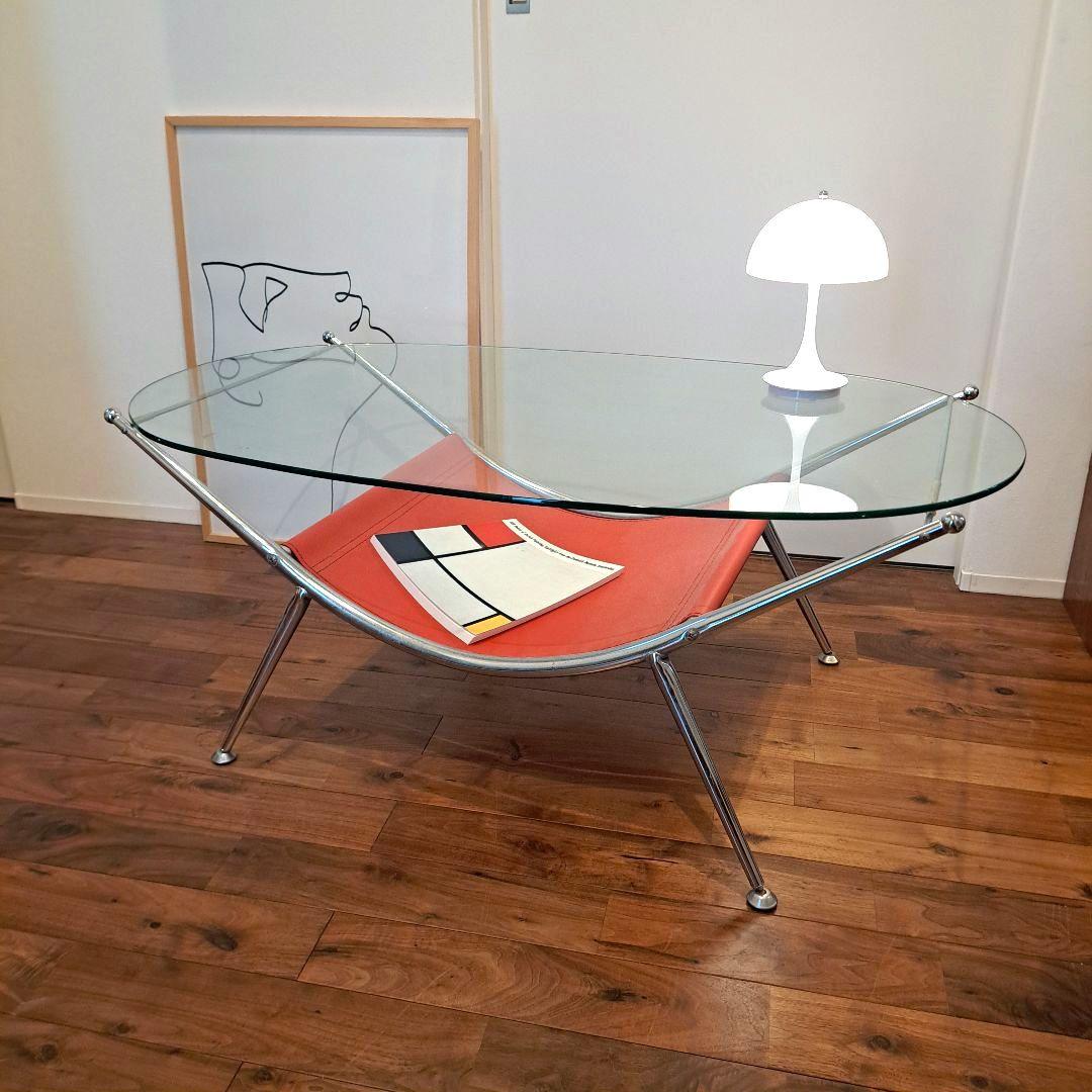 ヴィンテージ　ミッドセンチュリー ガラス センターテーブル ビンテージ メタル