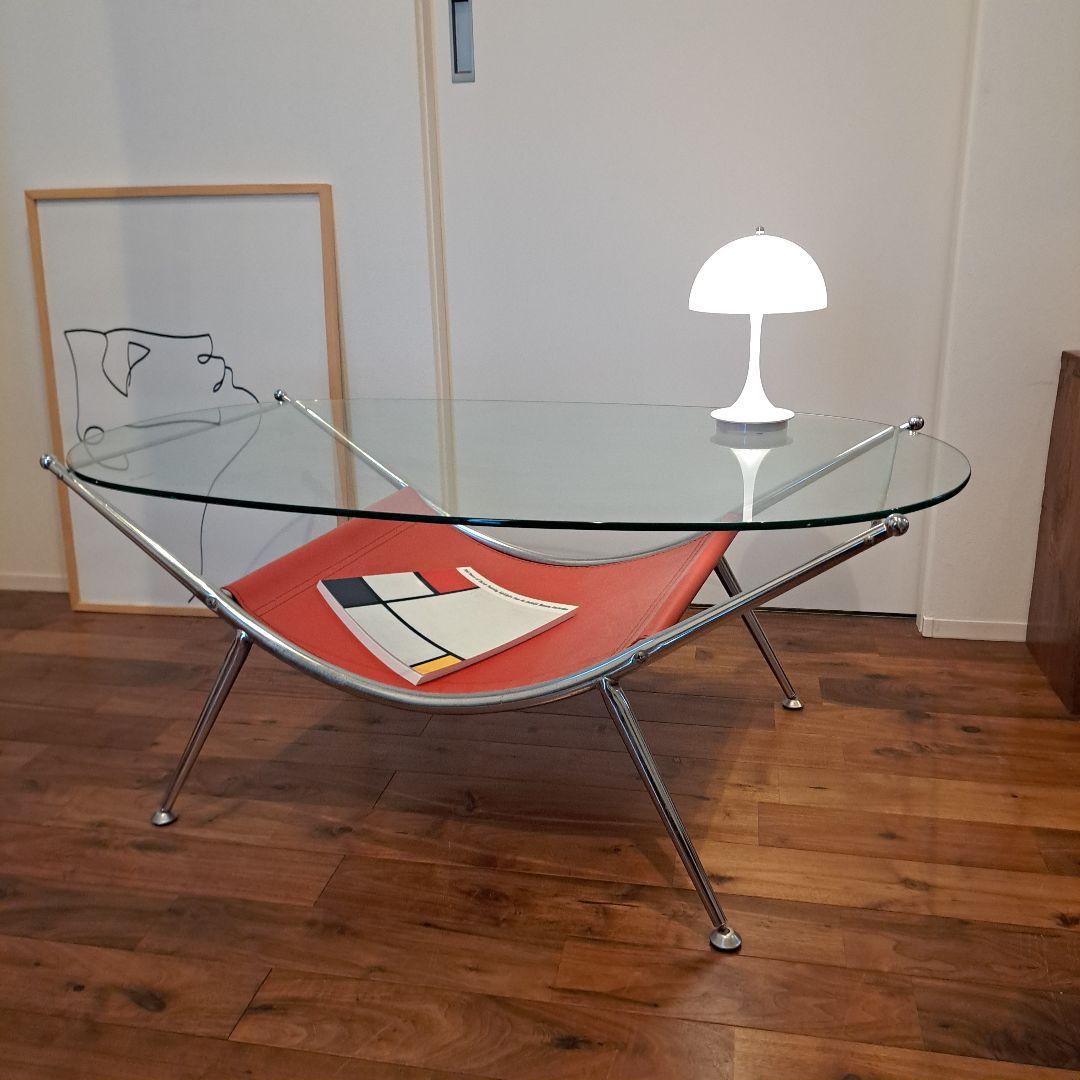 ヴィンテージ　ミッドセンチュリー ガラス センターテーブル ビンテージ メタル
