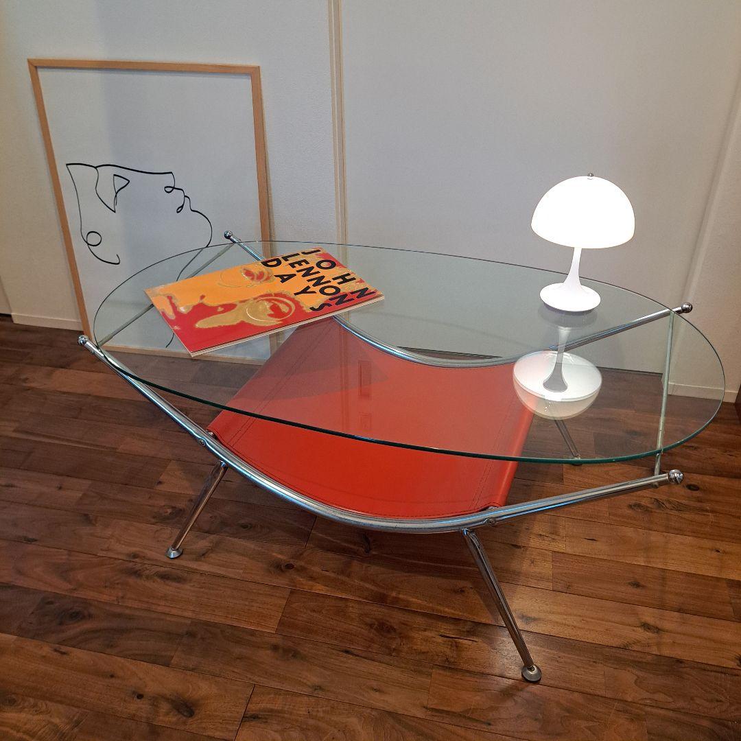 ヴィンテージ　ミッドセンチュリー ガラス センターテーブル ビンテージ メタル