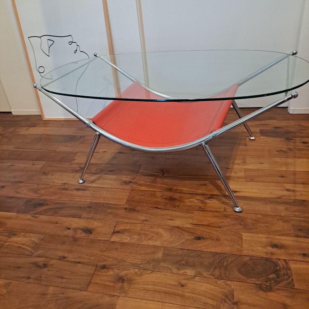 ヴィンテージ　ミッドセンチュリー ガラス センターテーブル ビンテージ メタル