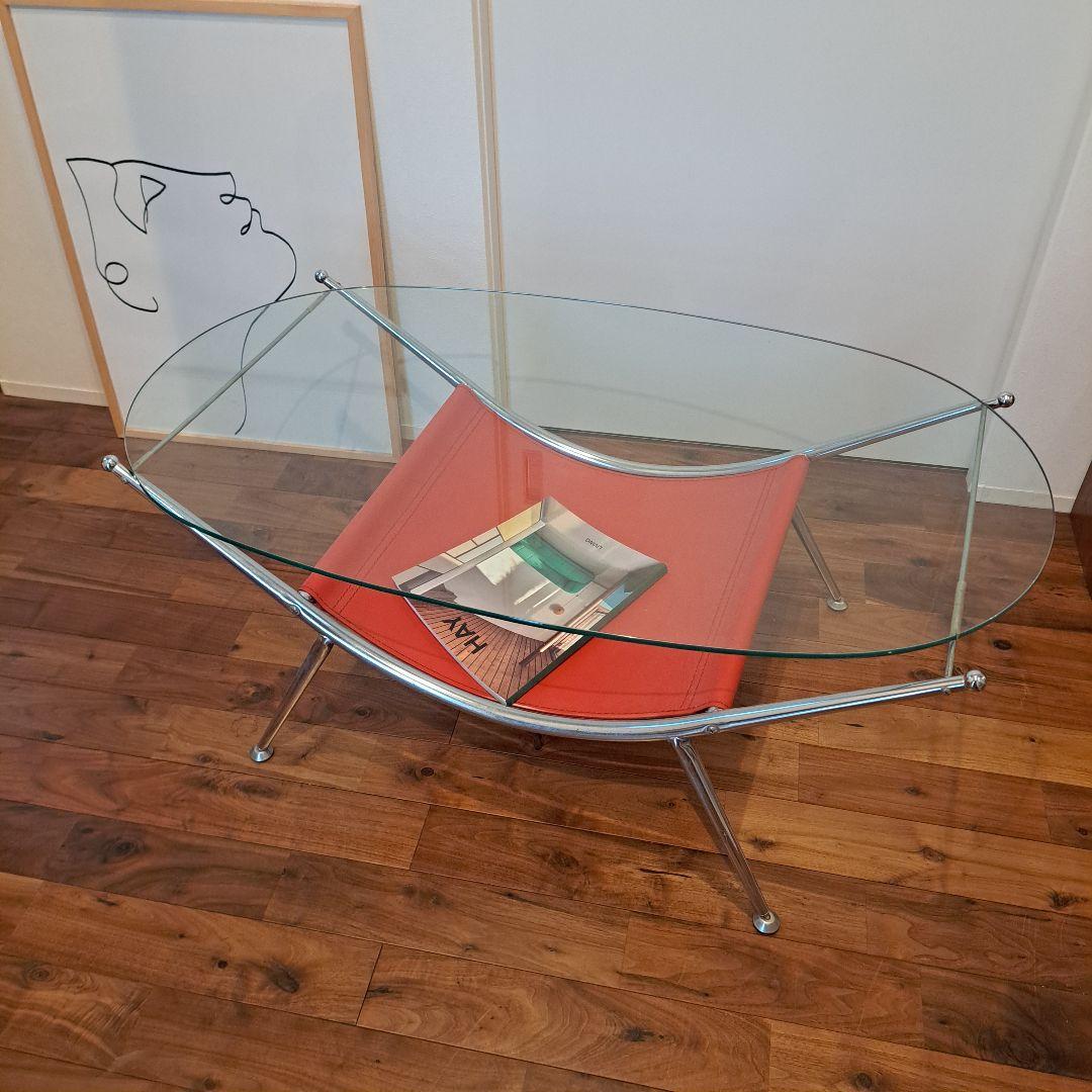 ヴィンテージ　ミッドセンチュリー ガラス センターテーブル ビンテージ メタル