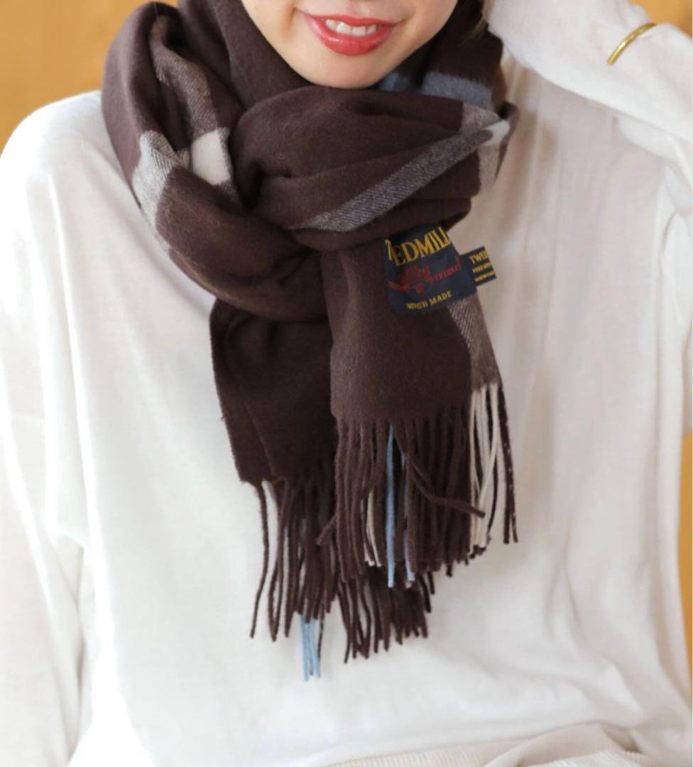 TWEEDMILL/ツイードミル☆チェックストール ブラウン 2025年タグあり