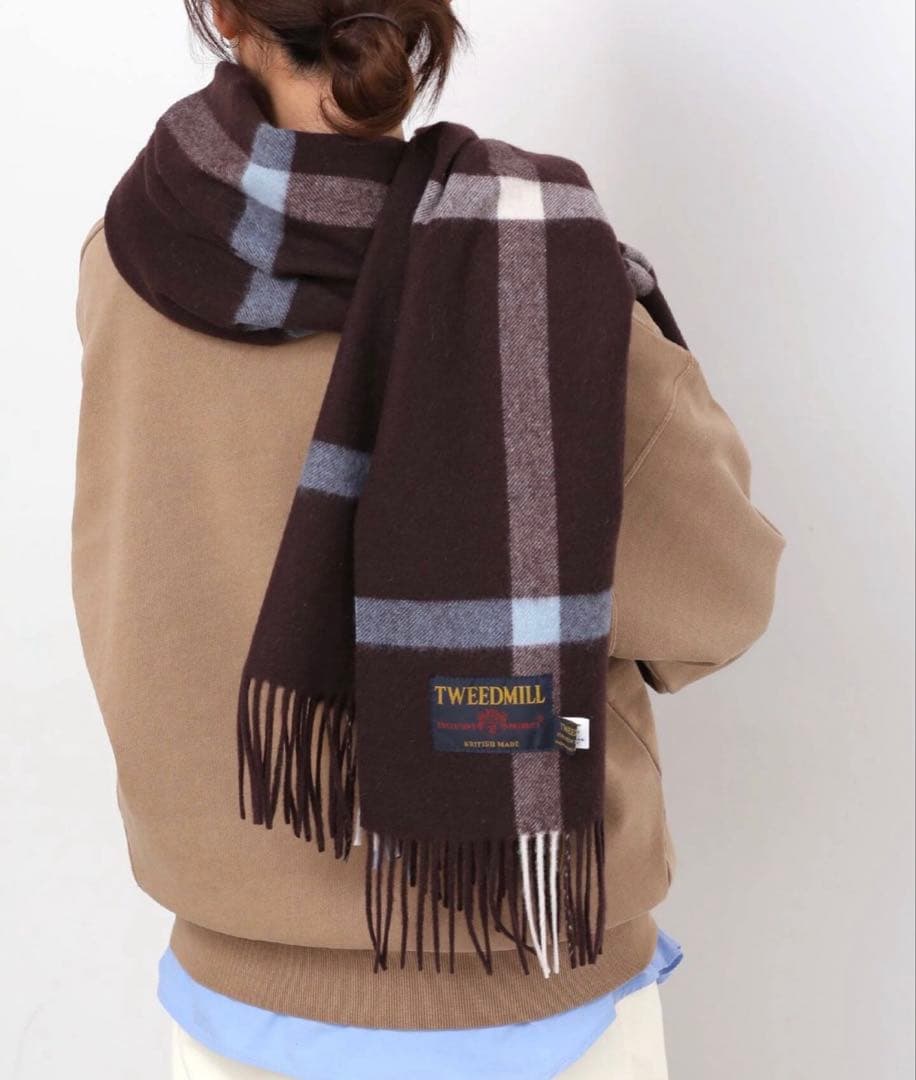 TWEEDMILL/ツイードミル☆チェックストール ブラウン 2025年タグあり