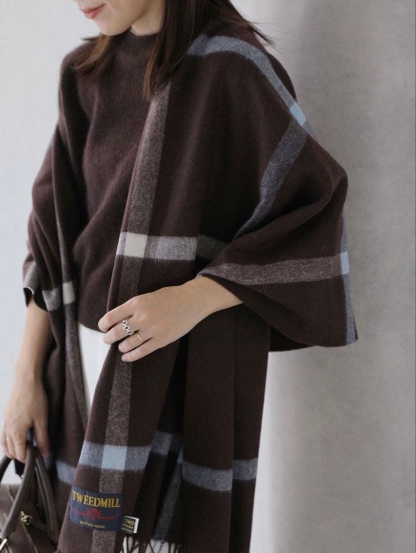 TWEEDMILL/ツイードミル☆チェックストール ブラウン 2025年タグあり