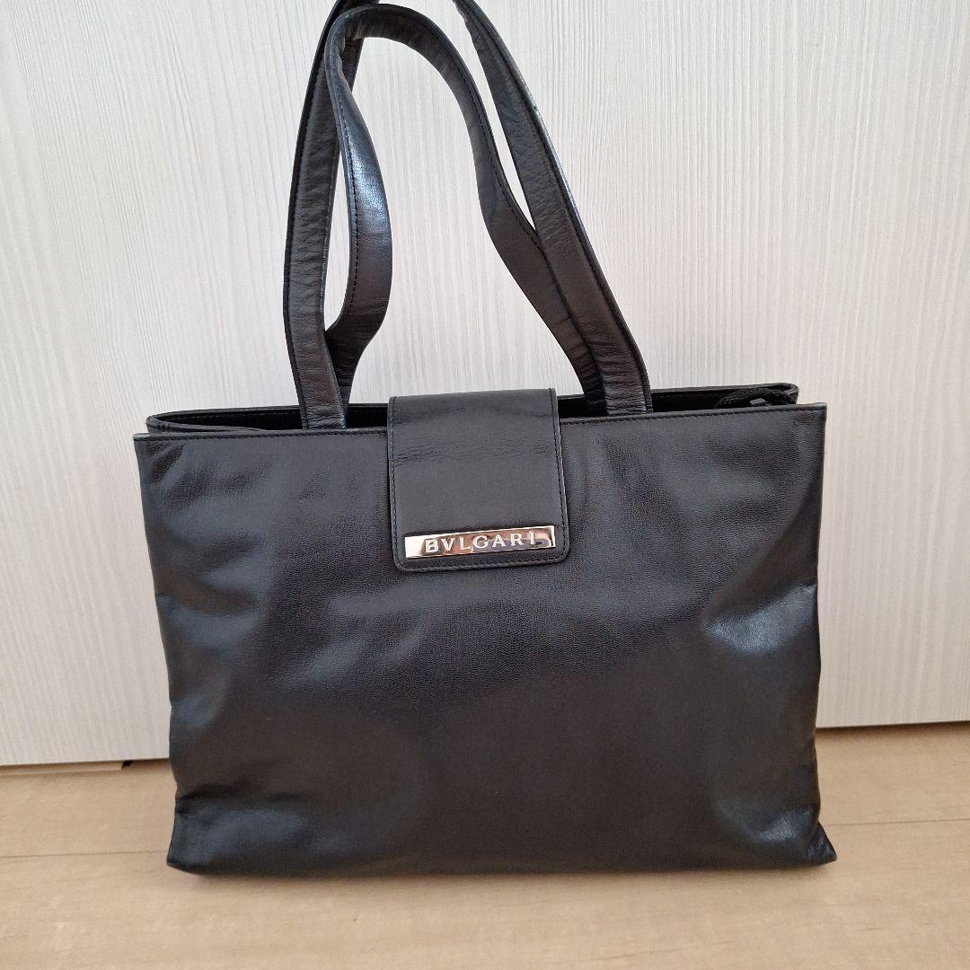 BVLGARI ブラックレザートートバッグ